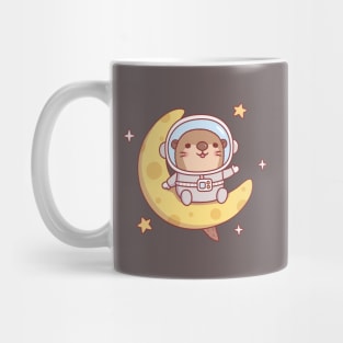 Cute Otter Astronaut Sitting On The Moon Mug